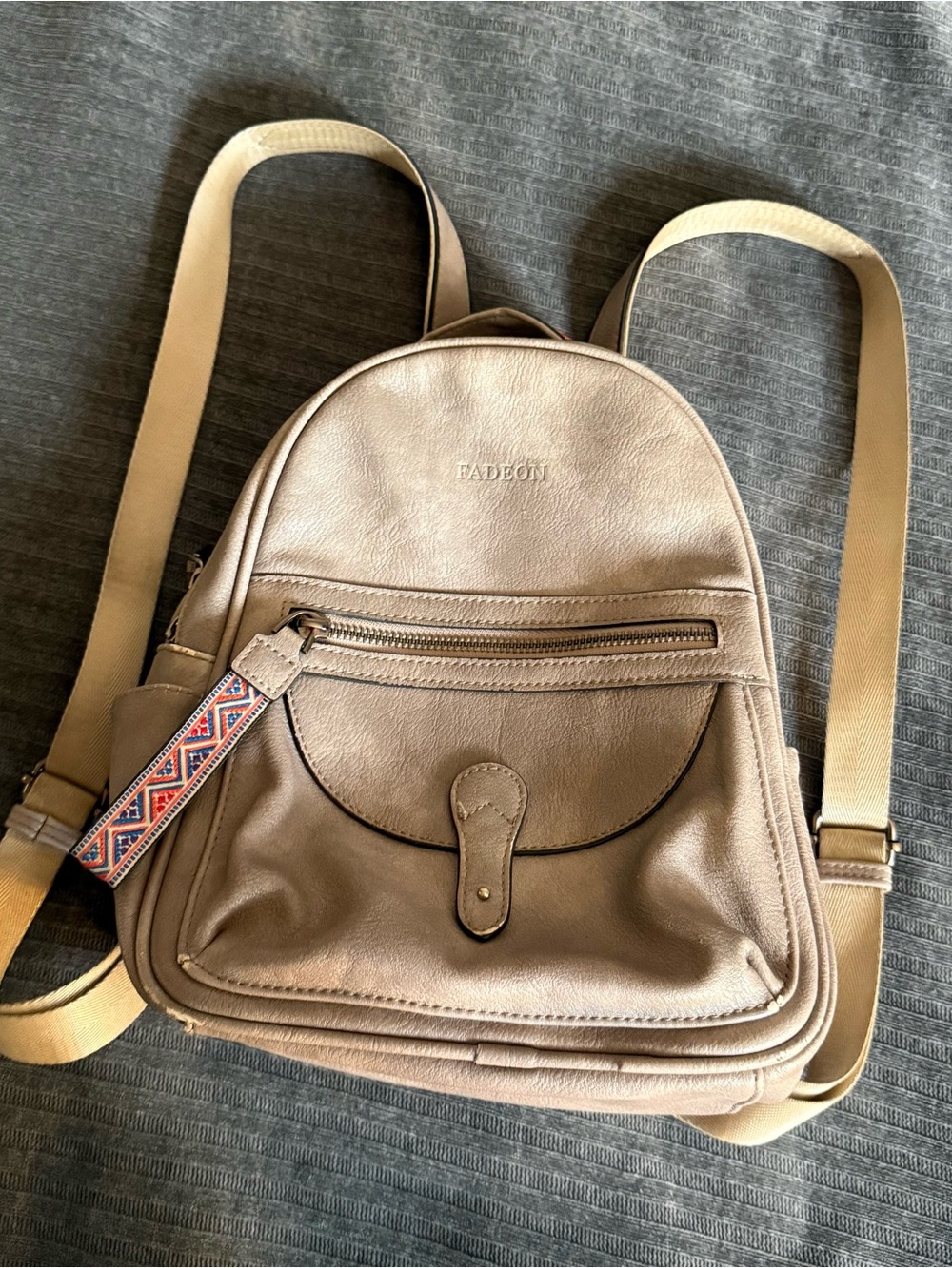 Faux Leather Taupe Backpack with Front Pocket